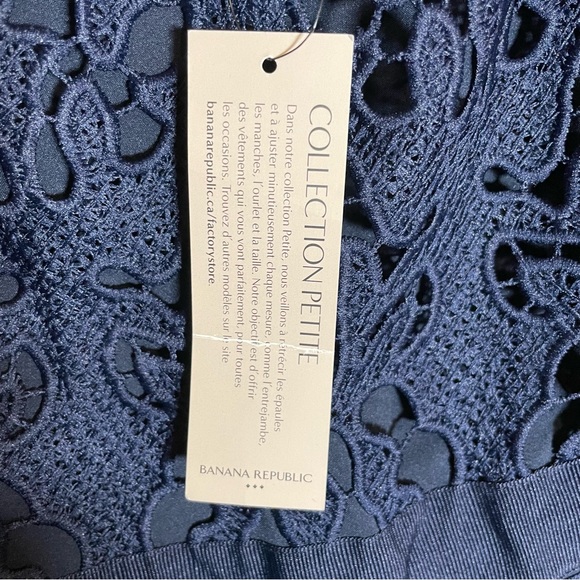 NWT BANANA REPUBLIC V Neck Navy Blue Lace Knee Length Dress Size 2P - Picture 5 of 7